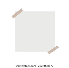 White blank sticky note paper mockup with beige masking tape on two corners isolated on background. Vector illustration clipart. Office supply. Reminders, scrapbooking, digital planner design 