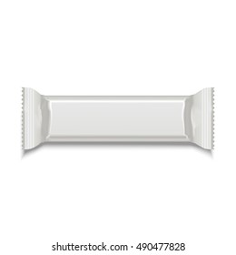 White Blank Sweet Stick Template For Snack Product. Vector Illustration Of Chocolate Bar Package Blank. Mock Up Packaging For Products.