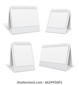 Tabla en blanco espiral calendarios 3d de oficina ilustración vectorial aislada. Calendario de oficina comercial de plantilla con espiral