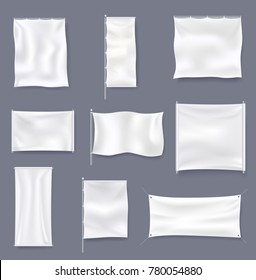 White Blank Textile Advertising Banner Collection Vector Illustration