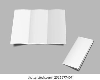 White Blank Three Sheets Fold Leaflet With Shadow. EPS10 Vector