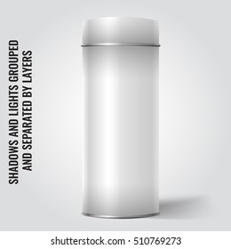 White Blank Tin can packaging mockup. Tea, coffee, dry products, gift box. Place your design over the box.