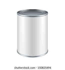 White Blank Tincan Metal Tin Can, Canned Food. Ready For Your Design. Product Packing Vector EPS10