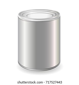 White Blank Tincan Metal Tin Can, Canned Food. Ready For Your Design. Product Packing Vector.Mock Up
