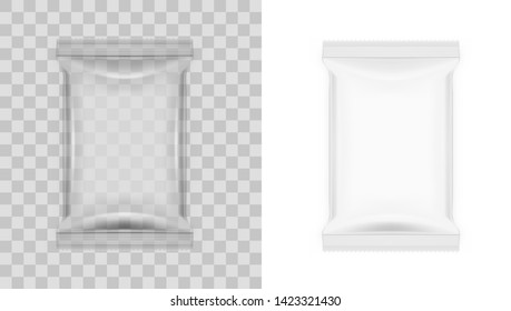 White Blank Transparent Food Snack Sachet Bag Package. EPS10 Vector