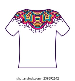 White blank t-shirt with doodle ornament. Vector illustration.