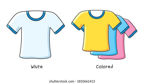 White blank t-shirt isolated and colored in different colors stack cartoon vector