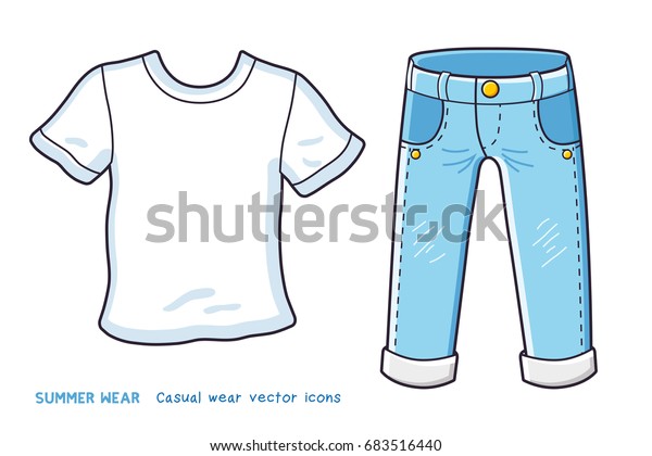 White Blank Tshirt Light Blue Jeans Stock Vector (Royalty Free) 683516440
