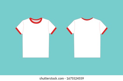 White blank t-shirt template for mock up design on colored background. White with small parts in red