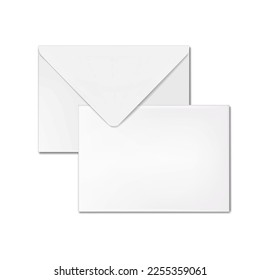 White blank V flap C5 envelope front and back realistic mockup. Vector mock-up. Template for design