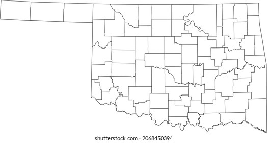 White blank vector administrative map of the Federal State of Oklahoma, USA with black borders of its counties