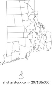 White blank vector administrative map of the Federal State of Rhode Island, USA with black borders of its municipalities