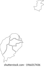 White blank vector map of the Democratic Republic of Sao Tome and Principe with black borders of its districts