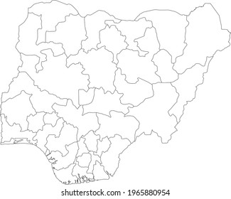 White blank vector map of the Federal Republic of Nigeria with black borders of its states