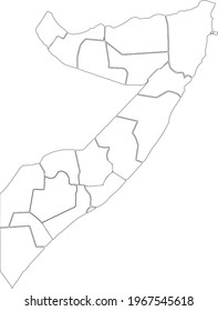 White blank vector map of the Federal Republic of Somalia with black borders of its regions