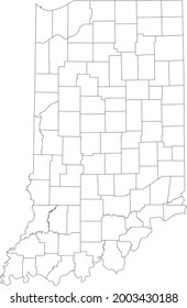 White blank vector map of the Federal State of Indiana, USA with black borders of its counties