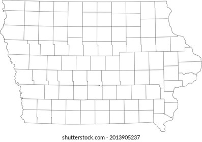 White blank vector map of the Federal State of Iowa, USA with black borders of its counties