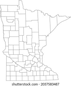 White blank vector map of the Federal State of Minnesota, USA with black borders of its counties