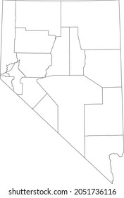 White blank vector map of the Federal State of Nevada, USA with black borders of its counties