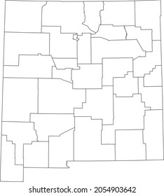 White blank vector map of the Federal State of New Mexico, USA with black borders of its counties