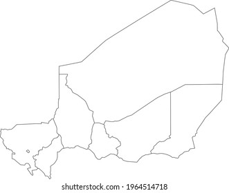 White blank vector map of the Republic of Niger with black borders of its regions