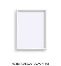 White blank vertical frame with white paper. 3d vector mockup