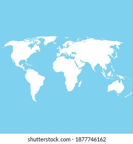 white blank world map. world map on blue background. generalized world map.