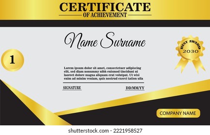 white and blcak gold certificate template. elegant certificate design for achievement and appreciation