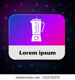 White Blender icon isolated on black background. Kitchen electric stationary blender with bowl. Cooking smoothies, cocktail or juice. Rectangle color button. Vector Illustration