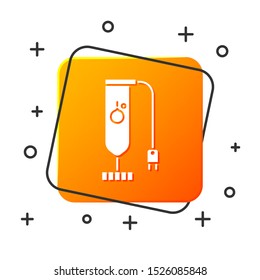White Blender icon isolated on white background. Kitchen electric stationary blender. Cooking smoothies, cocktail or juice. Orange square button. Vector Illustration