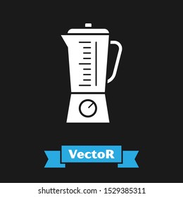 White Blender icon isolated on black background. Kitchen electric stationary blender with bowl. Cooking smoothies, cocktail or juice.  Vector Illustration