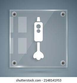 White Blender Icon Isolated On Grey Background. Kitchen Electric Stationary Blender With Bowl. Cooking Smoothies, Cocktail Or Juice. Square Glass Panels. Vector