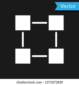 White Blockchain technology icon isolated on black background. Cryptocurrency data sign.  