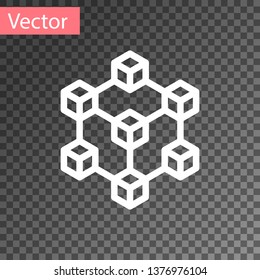 White Blockchain technology icon isolated on transparent background. Cryptocurrency data sign. Abstract geometric block chain network technology business. Vector Illustration
