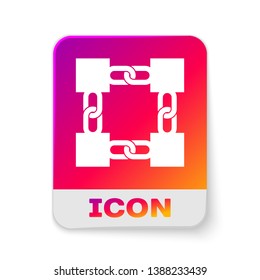 White Blockchain technology icon isolated on white background. Cryptocurrency data sign. Abstract geometric block chain network technology business. Rectangle color button. Vector Illustration