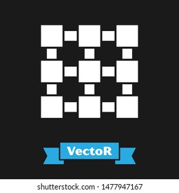 White Blockchain technology icon isolated on black background. Cryptocurrency data. Abstract geometric block chain network technology business.  Vector Illustration