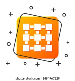 White Blockchain technology icon isolated on white background. Cryptocurrency data. Abstract geometric block chain network technology business. Orange square button. Vector Illustration