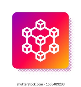 White Blockchain technology icon isolated on white background. Cryptocurrency data. Abstract geometric block chain network technology business. Square color button. Vector Illustration