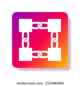 White Blockchain technology icon isolated on white background. Cryptocurrency data. Abstract geometric block chain network technology business. Square color button. Vector Illustration