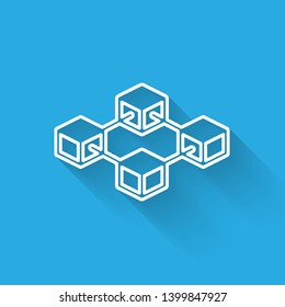 White Blockchain technology line icon isolated with long shadow. Cryptocurrency data sign. Abstract geometric block chain network technology business. Vector Illustration