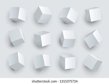 White blocks. 3d modeling white cubes vector illustration. Abstract elements set.