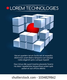 White blocks poster. Abstract 3d perspective overlapping cubes design on blue background vector illustration