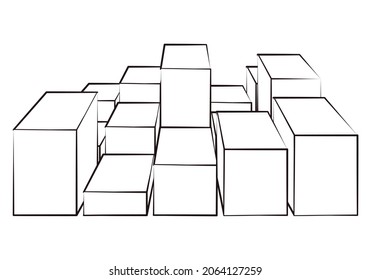 White blocks representing a city.