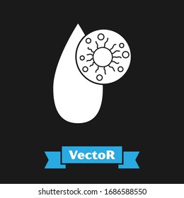 Icono del coronavirus de la prueba de sangre blanca y de la molécula del virus aislado en el fondo negro. Coronavirus, COVID-19. 2019-nCoV. Ilustración vectorial
