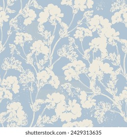 White Blooming Flowers Decorative vector seamless pattern. Repeating background. Tileable wallpaper print.