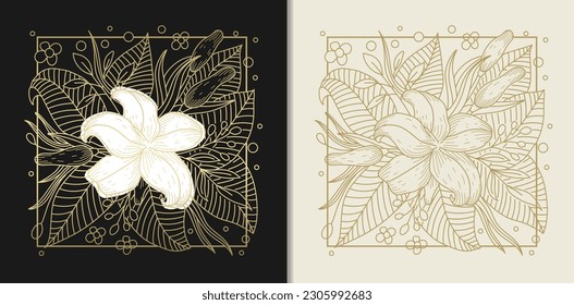 White Blooms Adorned with Golden Leafy Engravings
