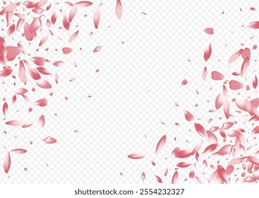 White Blossom Vector Transparent Background. Rosa Fly Texture. Lotus Realistic Banner. Blooming Springtime Poster. Red Petal Romantic Illustration.