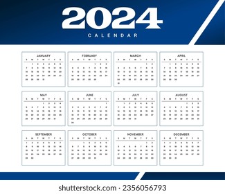 white and blue 2024 annual planner calendar template a printable design vector