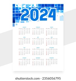 white and blue 2024 english calendar layout organize event or task vector