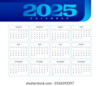 white blue 2025 annual calendar template in printable design vector
